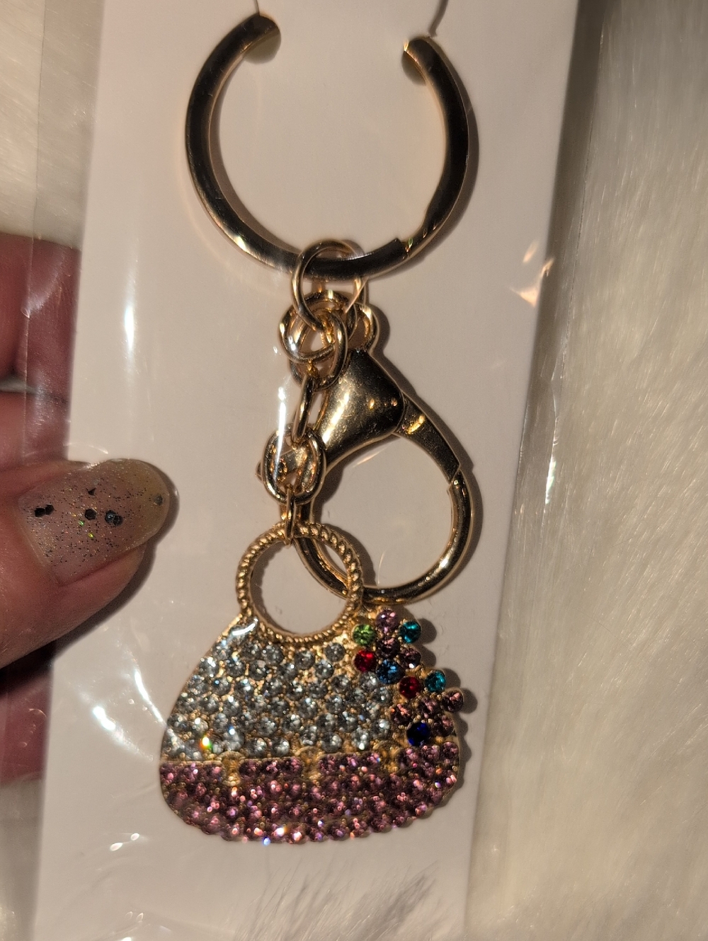 Ella Gold-Tone Crystal Purse Keychain with Pink and Multicolor Gems